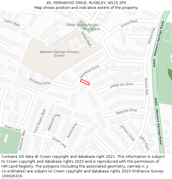 45, FERNWOOD DRIVE, RUGELEY, WS15 2PX: Location map and indicative extent of plot