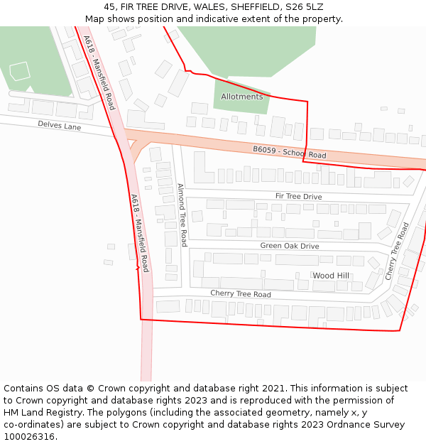 45, FIR TREE DRIVE, WALES, SHEFFIELD, S26 5LZ: Location map and indicative extent of plot
