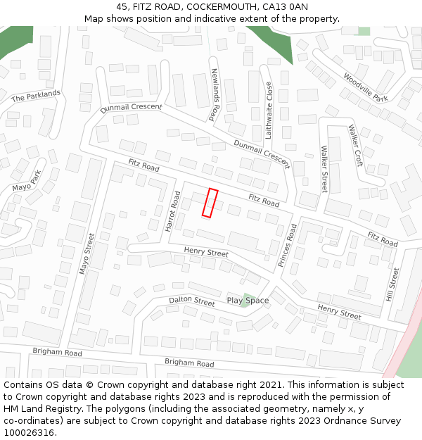 45, FITZ ROAD, COCKERMOUTH, CA13 0AN: Location map and indicative extent of plot