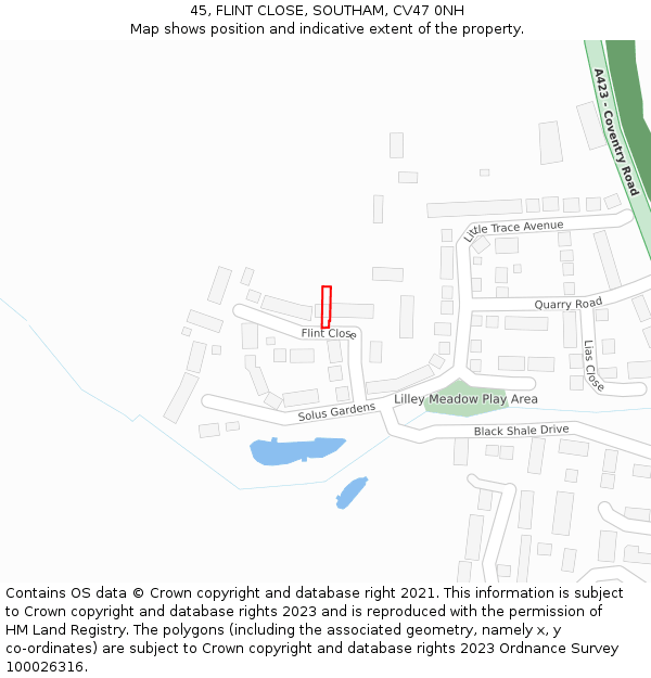 45, FLINT CLOSE, SOUTHAM, CV47 0NH: Location map and indicative extent of plot