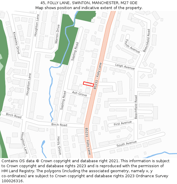 45, FOLLY LANE, SWINTON, MANCHESTER, M27 0DE: Location map and indicative extent of plot