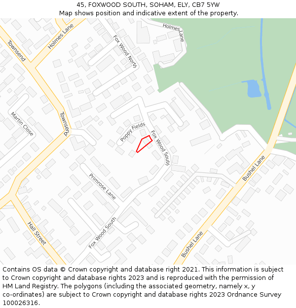 45, FOXWOOD SOUTH, SOHAM, ELY, CB7 5YW: Location map and indicative extent of plot