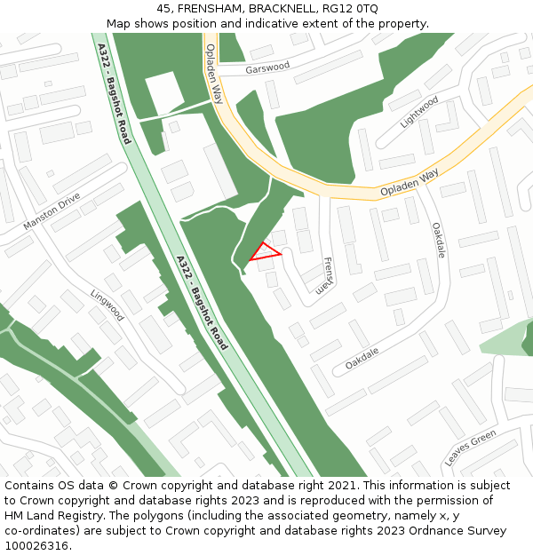 45, FRENSHAM, BRACKNELL, RG12 0TQ: Location map and indicative extent of plot