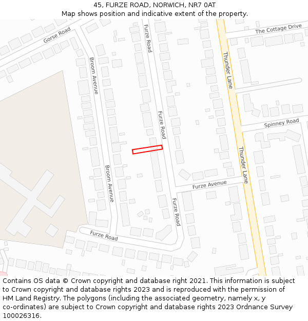 45, FURZE ROAD, NORWICH, NR7 0AT: Location map and indicative extent of plot