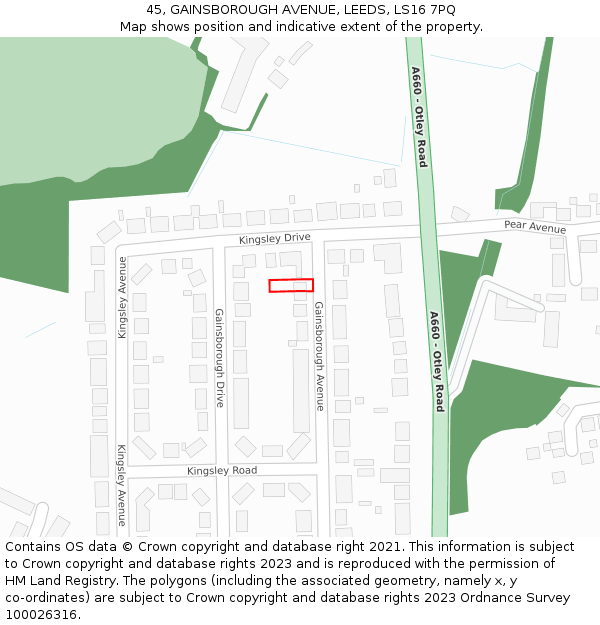 45, GAINSBOROUGH AVENUE, LEEDS, LS16 7PQ: Location map and indicative extent of plot