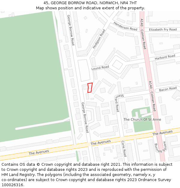45, GEORGE BORROW ROAD, NORWICH, NR4 7HT: Location map and indicative extent of plot