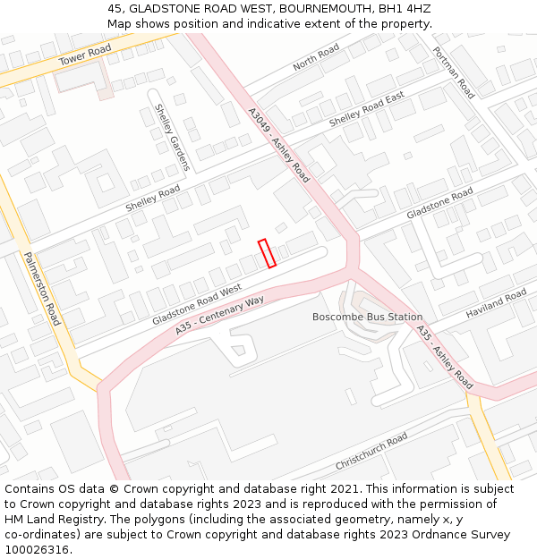 45, GLADSTONE ROAD WEST, BOURNEMOUTH, BH1 4HZ: Location map and indicative extent of plot