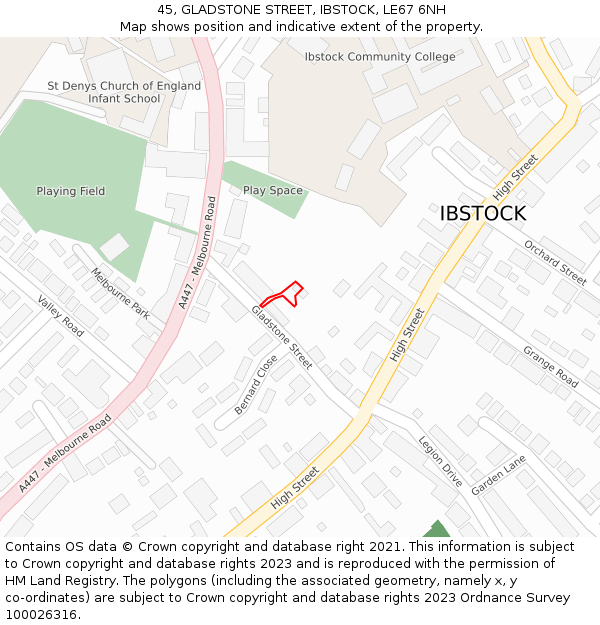 45, GLADSTONE STREET, IBSTOCK, LE67 6NH: Location map and indicative extent of plot