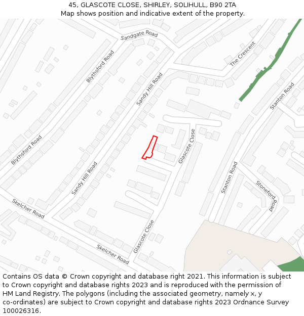 45, GLASCOTE CLOSE, SHIRLEY, SOLIHULL, B90 2TA: Location map and indicative extent of plot