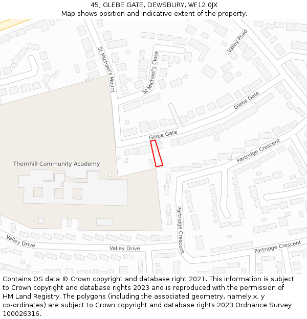 45, GLEBE GATE, DEWSBURY, WF12 0JX: Location map and indicative extent of plot