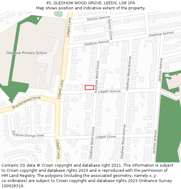 45, GLEDHOW WOOD GROVE, LEEDS, LS8 1PA: Location map and indicative extent of plot