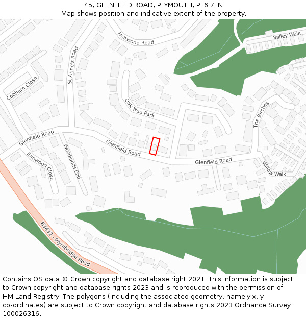 45, GLENFIELD ROAD, PLYMOUTH, PL6 7LN: Location map and indicative extent of plot