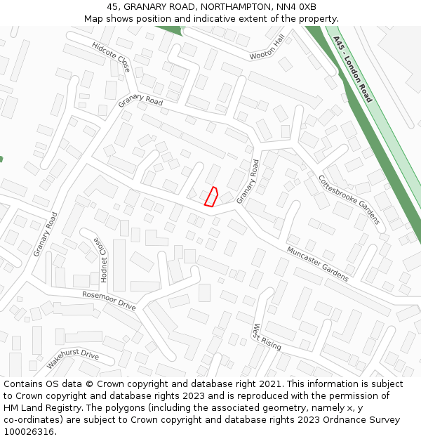 45, GRANARY ROAD, NORTHAMPTON, NN4 0XB: Location map and indicative extent of plot