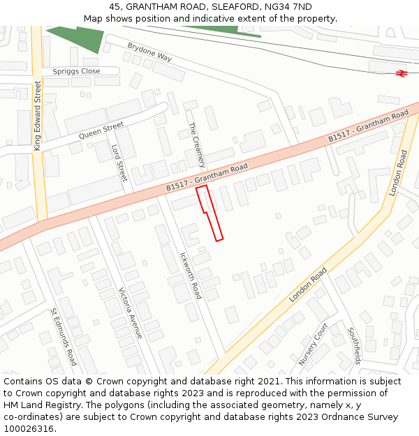 45, GRANTHAM ROAD, SLEAFORD, NG34 7ND: Location map and indicative extent of plot