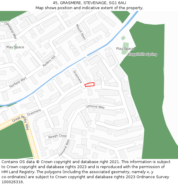 45, GRASMERE, STEVENAGE, SG1 6AU: Location map and indicative extent of plot