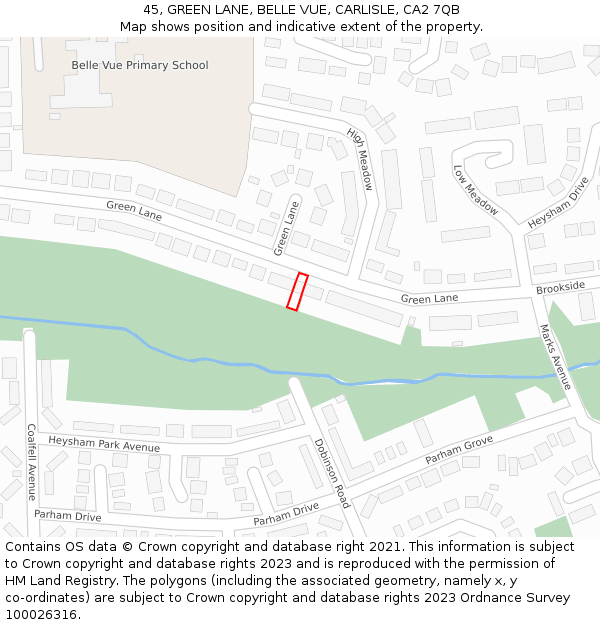 45, GREEN LANE, BELLE VUE, CARLISLE, CA2 7QB: Location map and indicative extent of plot