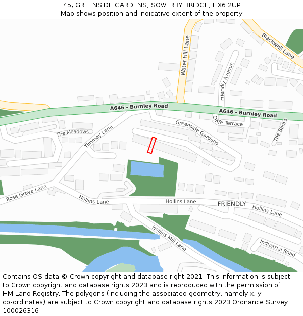 45, GREENSIDE GARDENS, SOWERBY BRIDGE, HX6 2UP: Location map and indicative extent of plot