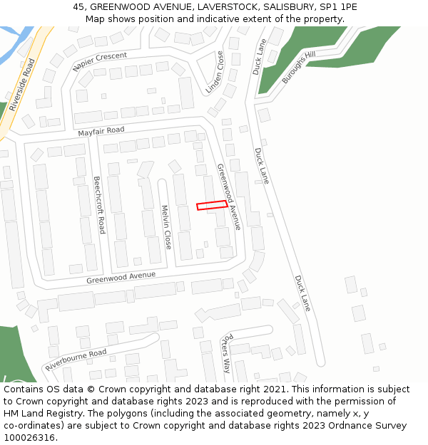 45, GREENWOOD AVENUE, LAVERSTOCK, SALISBURY, SP1 1PE: Location map and indicative extent of plot