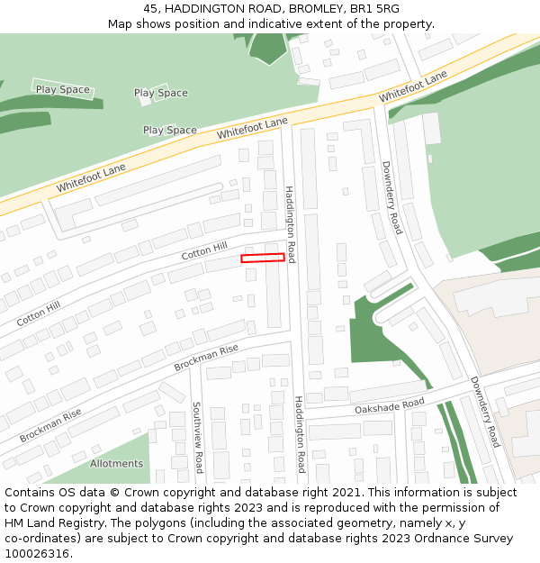 45, HADDINGTON ROAD, BROMLEY, BR1 5RG: Location map and indicative extent of plot