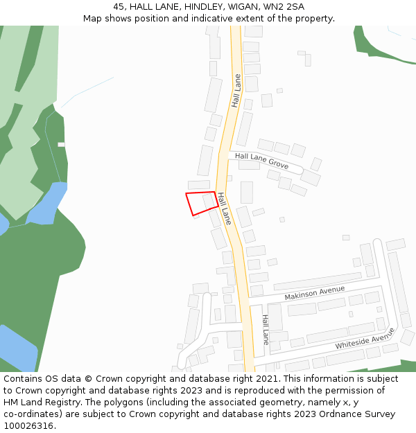 45, HALL LANE, HINDLEY, WIGAN, WN2 2SA: Location map and indicative extent of plot