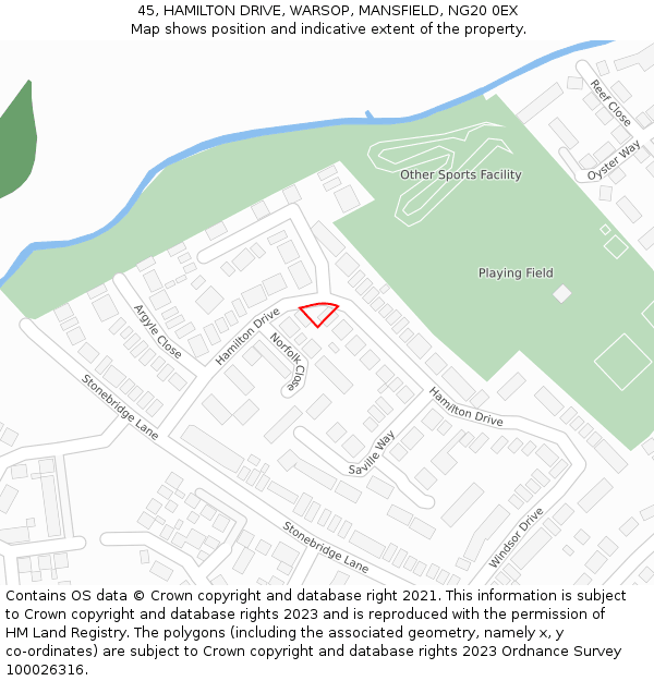 45, HAMILTON DRIVE, WARSOP, MANSFIELD, NG20 0EX: Location map and indicative extent of plot