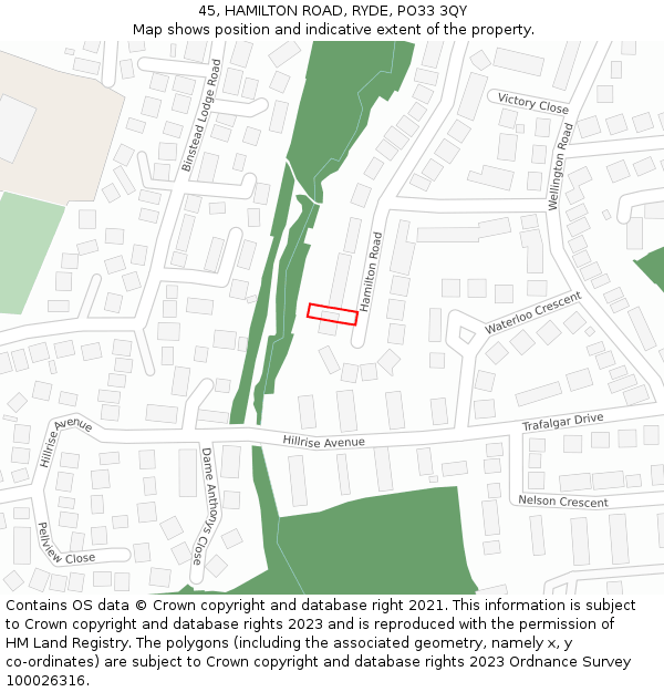 45, HAMILTON ROAD, RYDE, PO33 3QY: Location map and indicative extent of plot