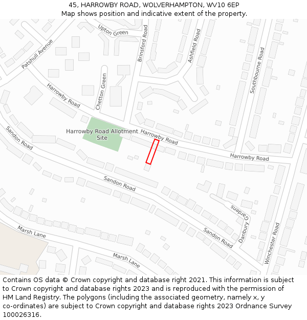 45, HARROWBY ROAD, WOLVERHAMPTON, WV10 6EP: Location map and indicative extent of plot