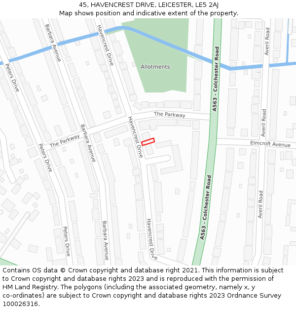 45, HAVENCREST DRIVE, LEICESTER, LE5 2AJ: Location map and indicative extent of plot