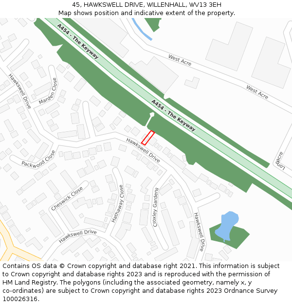 45, HAWKSWELL DRIVE, WILLENHALL, WV13 3EH: Location map and indicative extent of plot