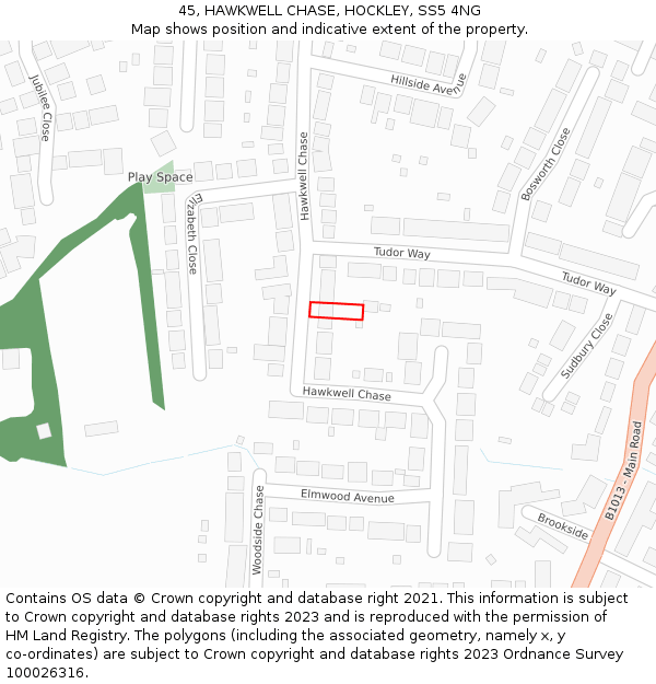 45, HAWKWELL CHASE, HOCKLEY, SS5 4NG: Location map and indicative extent of plot