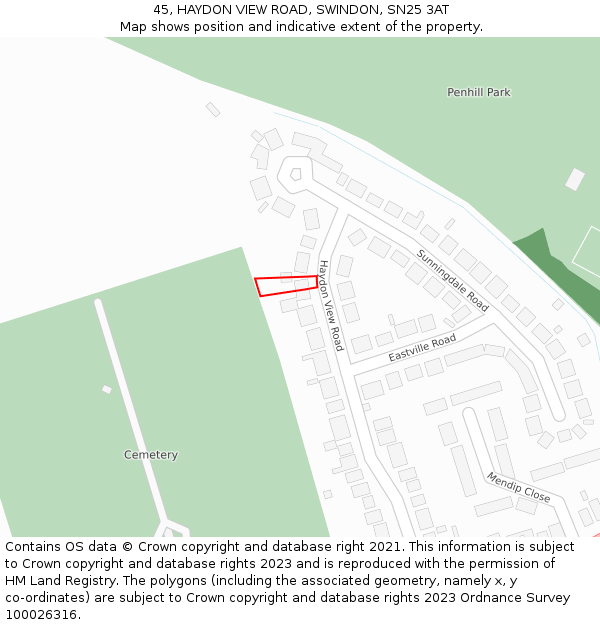 45, HAYDON VIEW ROAD, SWINDON, SN25 3AT: Location map and indicative extent of plot