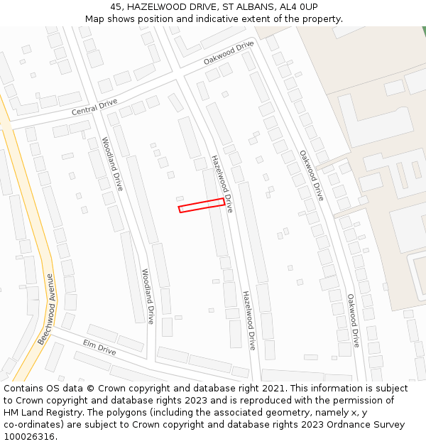 45, HAZELWOOD DRIVE, ST ALBANS, AL4 0UP: Location map and indicative extent of plot