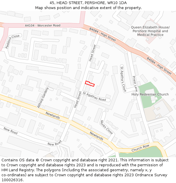 45, HEAD STREET, PERSHORE, WR10 1DA: Location map and indicative extent of plot