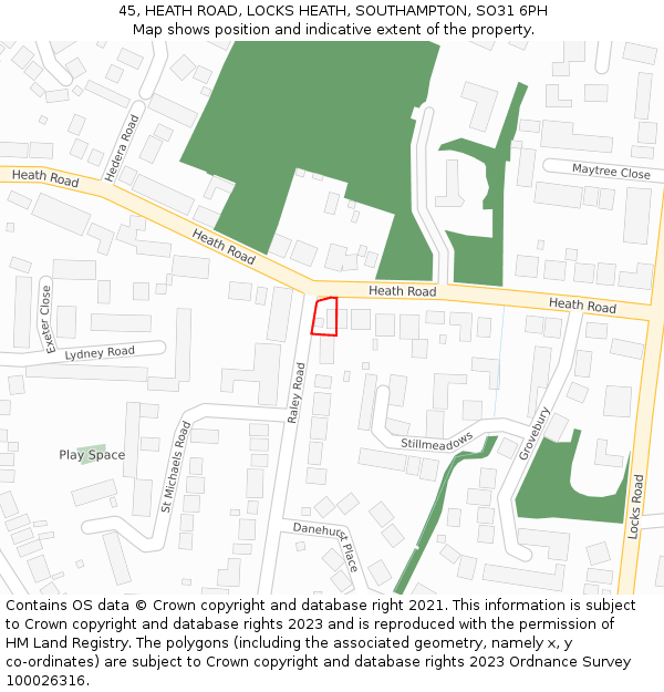 45, HEATH ROAD, LOCKS HEATH, SOUTHAMPTON, SO31 6PH: Location map and indicative extent of plot