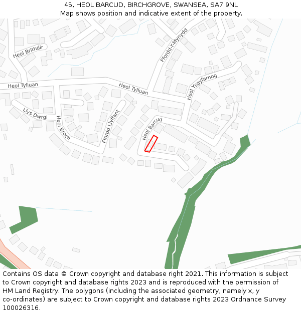 45, HEOL BARCUD, BIRCHGROVE, SWANSEA, SA7 9NL: Location map and indicative extent of plot