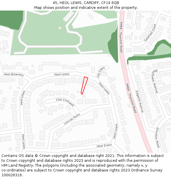45, HEOL LEWIS, CARDIFF, CF14 6QB: Location map and indicative extent of plot