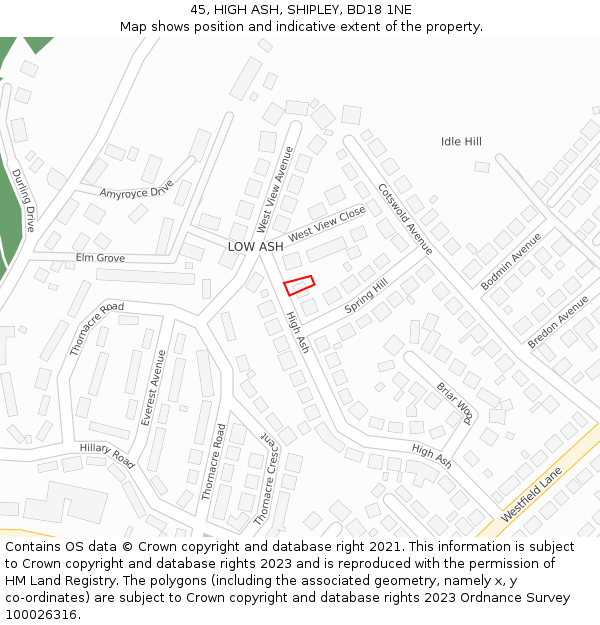 45, HIGH ASH, SHIPLEY, BD18 1NE: Location map and indicative extent of plot