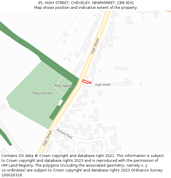45, HIGH STREET, CHEVELEY, NEWMARKET, CB8 9DQ: Location map and indicative extent of plot