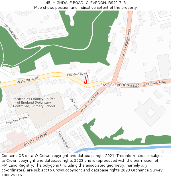 45, HIGHDALE ROAD, CLEVEDON, BS21 7LR: Location map and indicative extent of plot