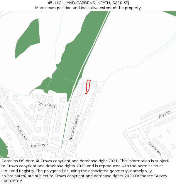 45, HIGHLAND GARDENS, NEATH, SA10 6PJ: Location map and indicative extent of plot