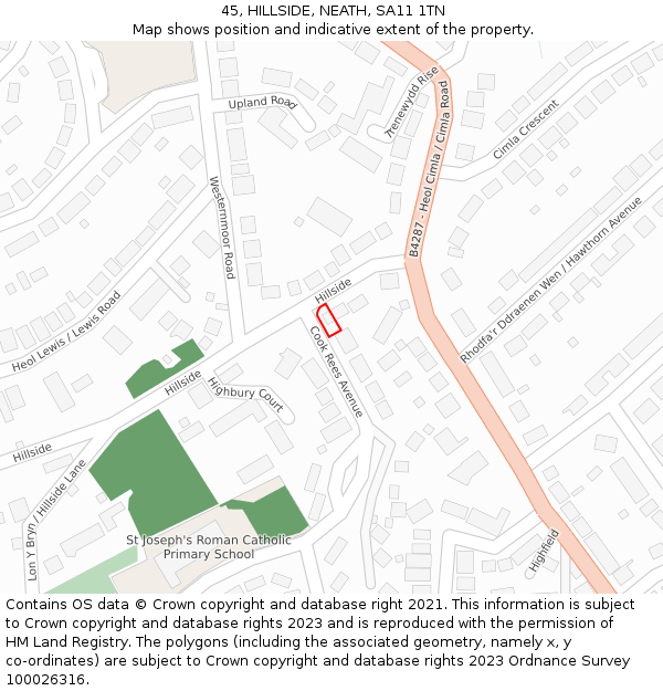 45, HILLSIDE, NEATH, SA11 1TN: Location map and indicative extent of plot