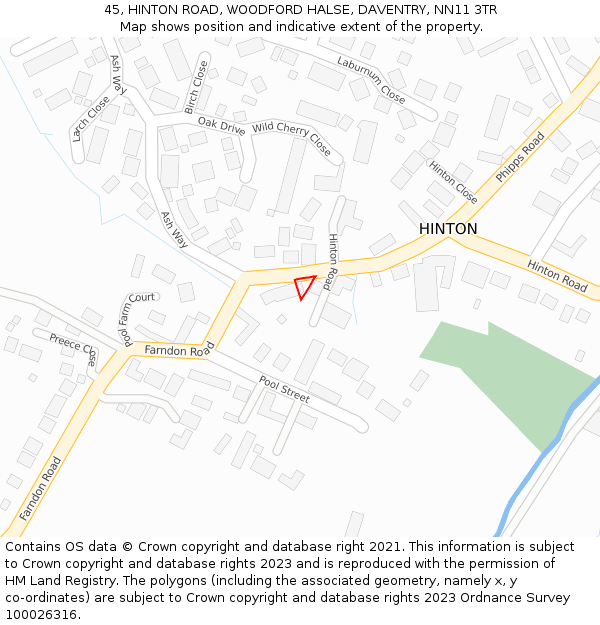 45, HINTON ROAD, WOODFORD HALSE, DAVENTRY, NN11 3TR: Location map and indicative extent of plot