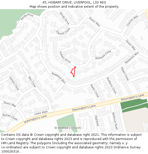 45, HOBART DRIVE, LIVERPOOL, L33 4EG: Location map and indicative extent of plot
