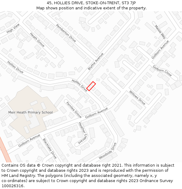 45, HOLLIES DRIVE, STOKE-ON-TRENT, ST3 7JP: Location map and indicative extent of plot