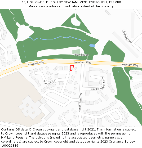 45, HOLLOWFIELD, COULBY NEWHAM, MIDDLESBROUGH, TS8 0RR: Location map and indicative extent of plot