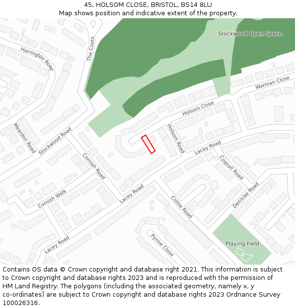 45, HOLSOM CLOSE, BRISTOL, BS14 8LU: Location map and indicative extent of plot