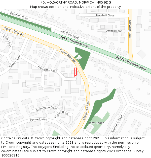 45, HOLWORTHY ROAD, NORWICH, NR5 9DG: Location map and indicative extent of plot