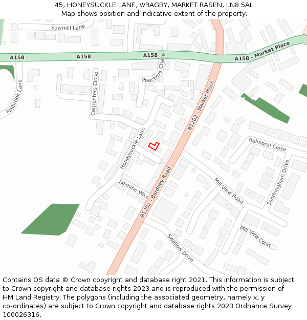 45, HONEYSUCKLE LANE, WRAGBY, MARKET RASEN, LN8 5AL: Location map and indicative extent of plot