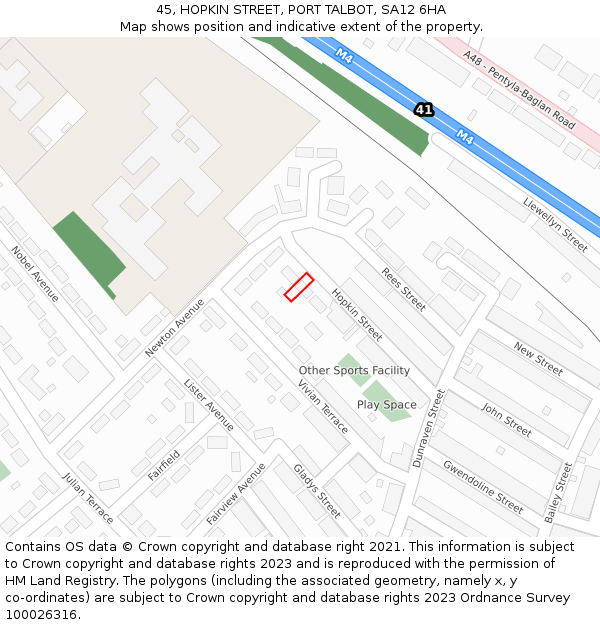 45, HOPKIN STREET, PORT TALBOT, SA12 6HA: Location map and indicative extent of plot