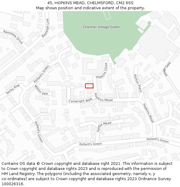 45, HOPKINS MEAD, CHELMSFORD, CM2 6SS: Location map and indicative extent of plot
